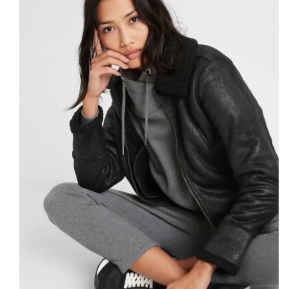 Banana Republic Black Faux Shearling Leather coat - Picture 2 of 8